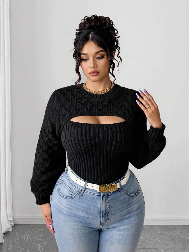 Black keyhole Sweater | SHEIN