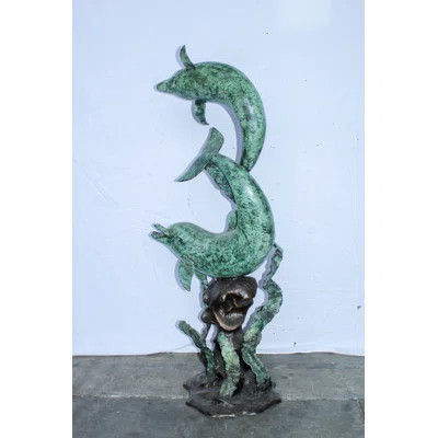 Giant Bronze Dolphin Fountain Sculpture with Green Patina 23" x 15" x 66"H | Wayfair North America