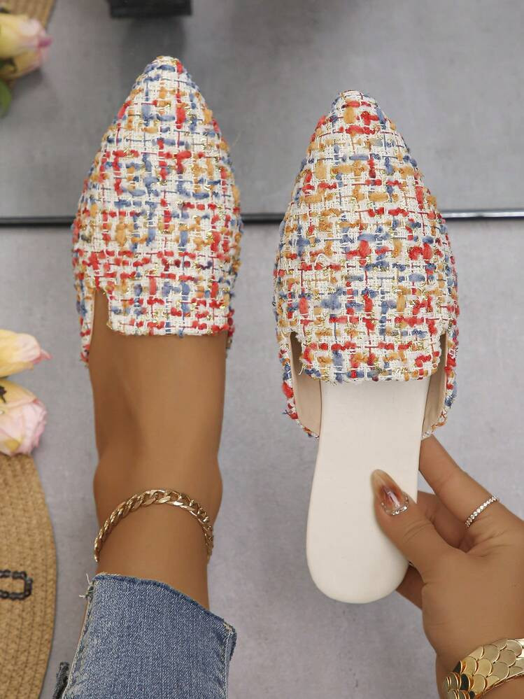 Large Size 35-45 Women's Pointed Toe Gold Low Vamp Flat Slip-On Mule Shoes, Autumn New Outdoor Daily PU Leather Soft Bottom Flat Shoes, Fashion Versatile Slip-On With Dress | SHEIN