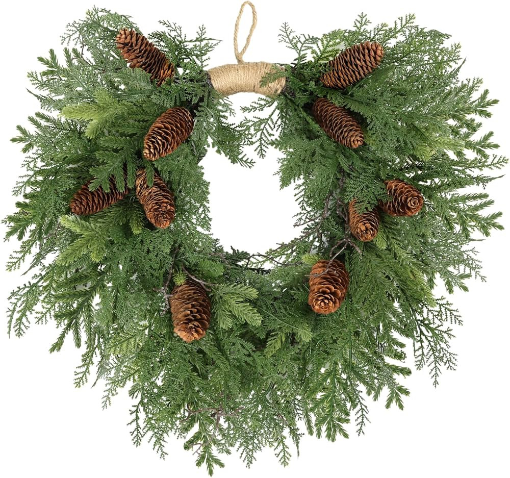 Christmas Wreath Decoration, 22'' Artificial Pine Christmas Wreaths for Front Door with Pine Cone... | Amazon (US)