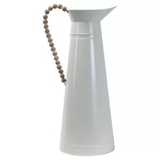 White Modern Decorative Pitcher Vase with Wood Bead Handle - Foreside Home & Garden | Target
