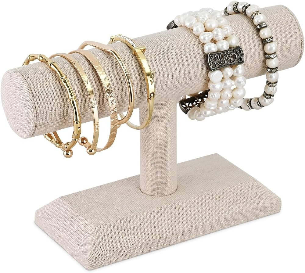 MOOCA Linen Covered Wood Jewelry Display, Jewelry Stand, Bracelet Holder Display, Watch Stand, Je... | Amazon (US)