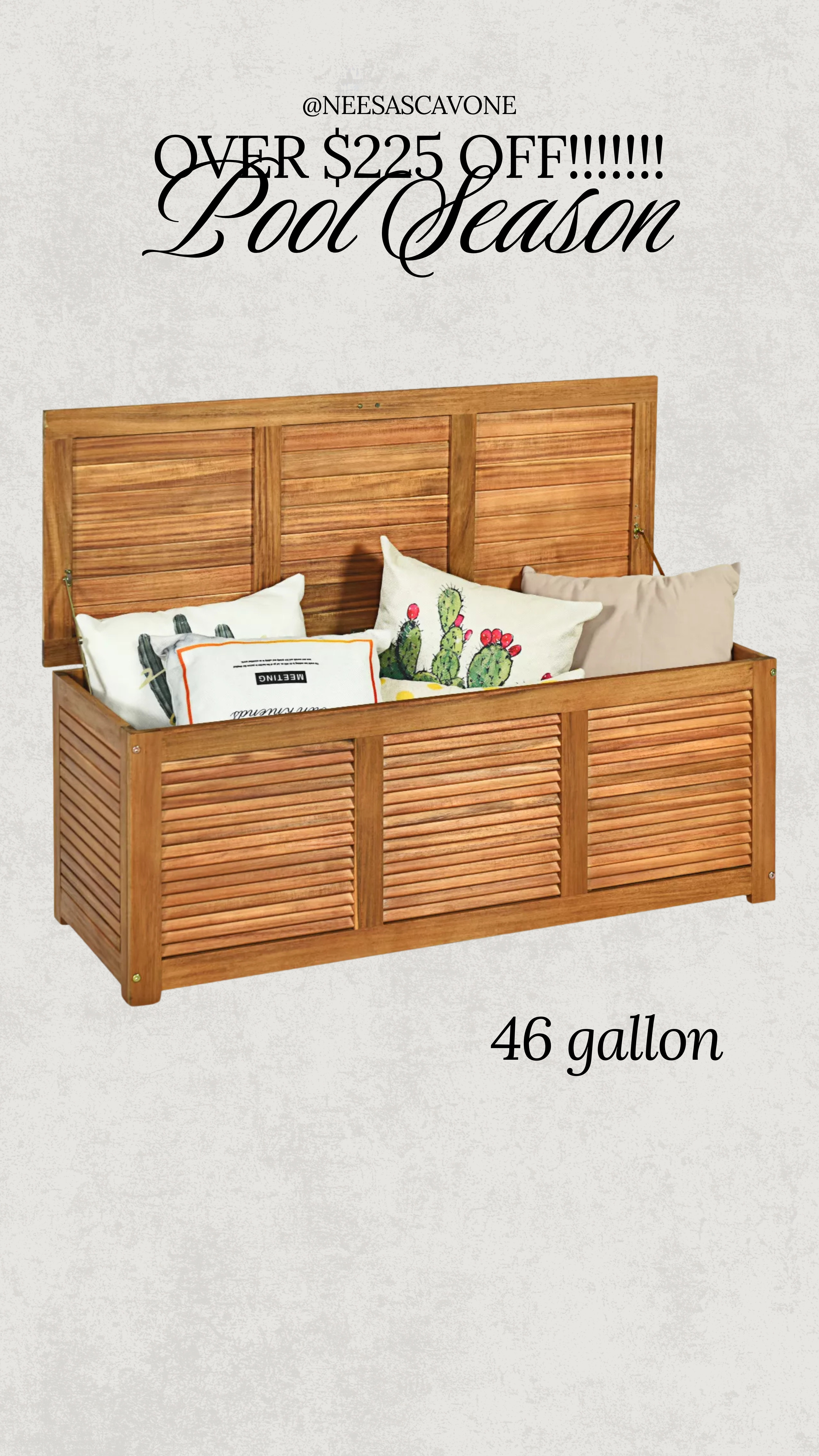 POOL SEASON READY 🏖️☀️ This gorgeous 46-gallon outdoor storage bench is over $225 OFF right now and perfect for hiding all the pool toys, towels, or even extra cushions! Love when function meets style 😍

#LTKhome #LTKsalealert #outdoorstorage #poolseason #backyardgoals #homedecorfinds #LTKsummer #summeressentials #storagebench #patioinspo #organizationgoals #homefinds #neutralhome #LTKunder300 

 #LTKSummerEdit #LTKHome #LTKSaleAlert