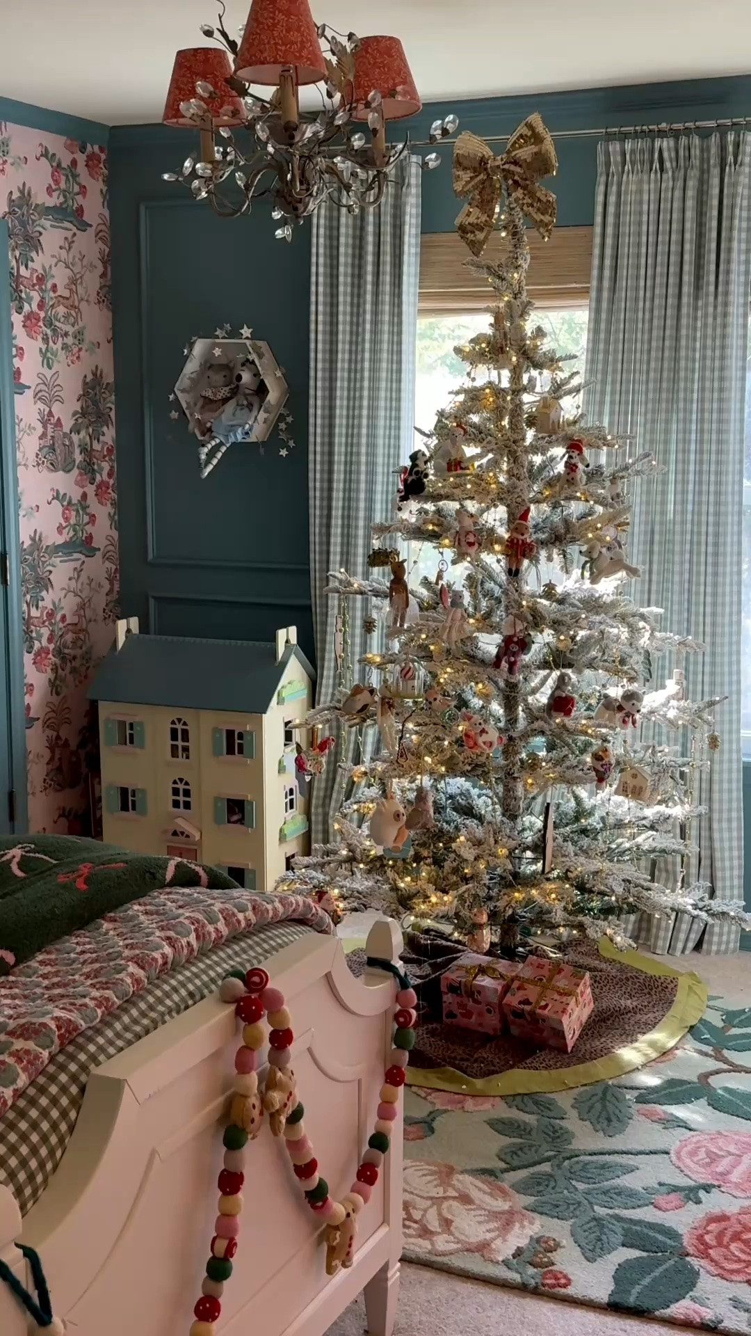Updating my daughters Christmas bedroom links… flocked prelit Christmas tree, pink and green floral wool rug, custom, pinch plate, gingham, curtains, dollhouse, green, gingham, duvet, set, Christmas pillows, dog lamp, gold lamp, floral, pleated, lampshade, white wooden bed, wall, animal, ornaments, whimsical ornaments, bow, throw blanket ￼

#LTKSeasonal #LTKHome #LTKKids