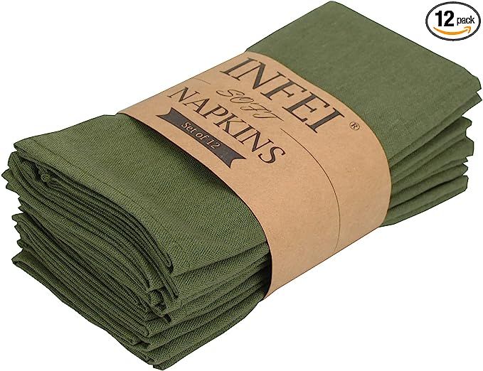 INFEI Solid Color Linen Cotton Thin Dinner Napkins - Pack of 12 (40 x 40 cm) - For Events & Home Use | Amazon (US)