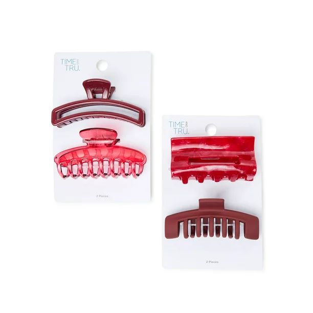 Time and Tru Adult Women's Red Claw Hair Clips, 4-Pack - Walmart.com | Walmart (US)
