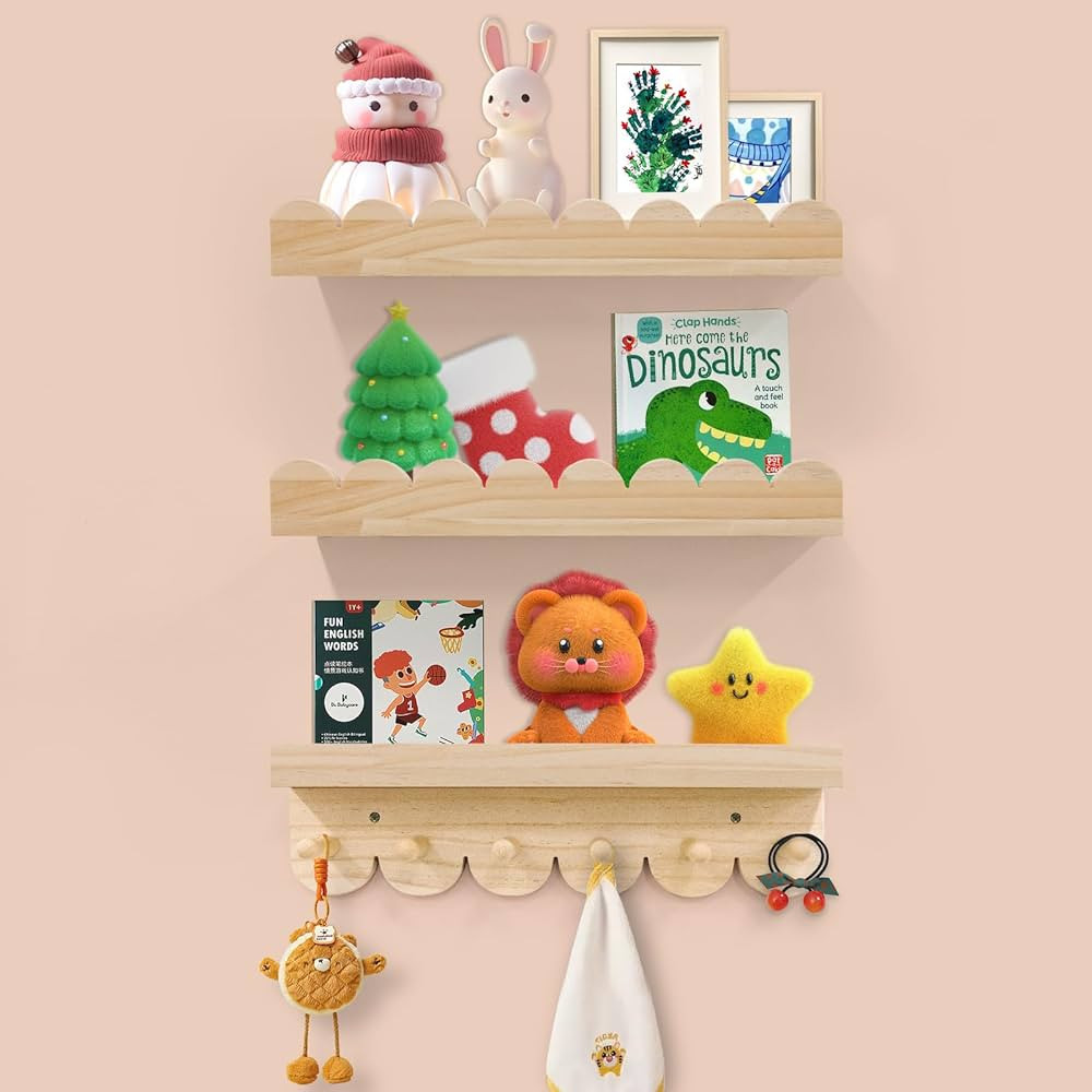 Floating Nursery Book Shelves for Wall, 16'' Wood Book Shelf for Baby Boys Girls Bedroom Bathroom... | Amazon (US)