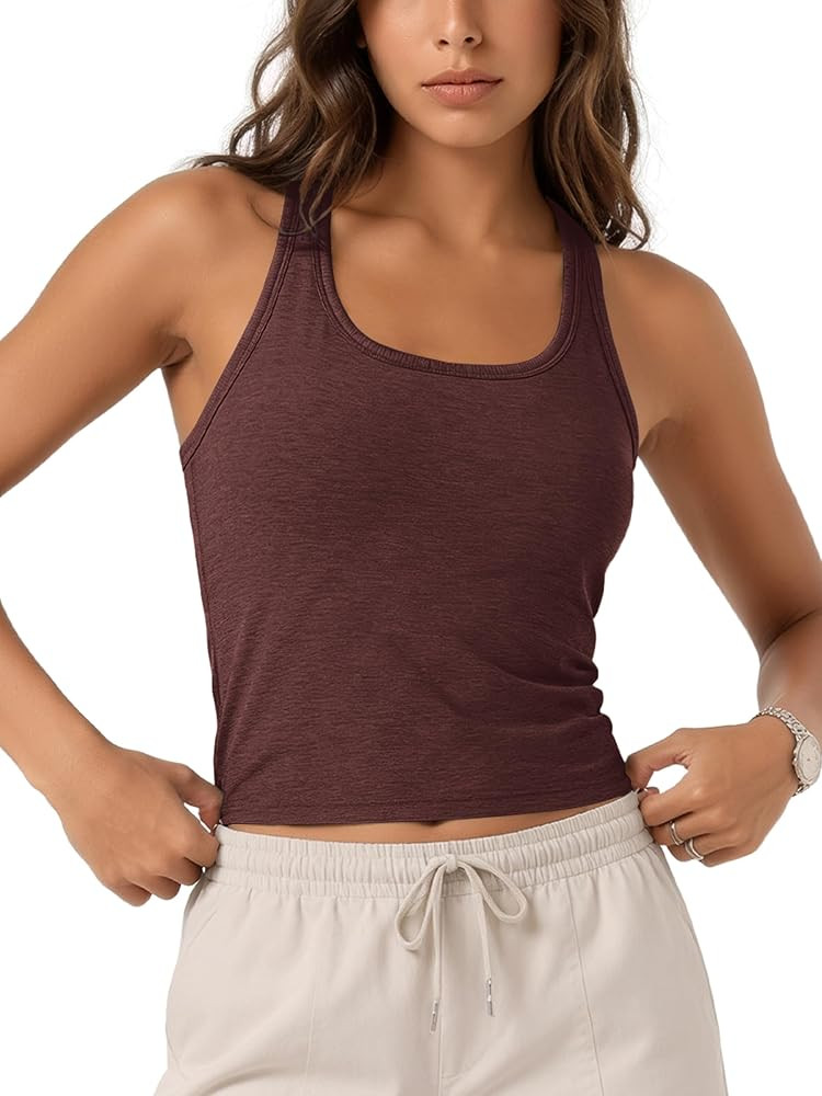 ODODOS Performance Racerback Crop Tank with Built-in Bra for Women, Ultra Soft odSTRATUM Tech, Li... | Amazon (US)