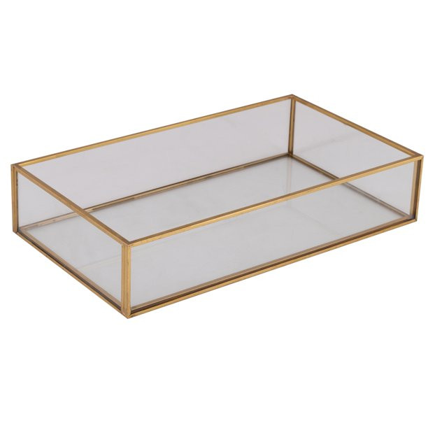Home Details 9.5" x 5.5" Rectangular Vintage Glass Keepsake Tray, Gold - Walmart.com | Walmart (US)