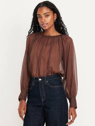 Shirred Chiffon Long-Sleeve Top | Old Navy (US)