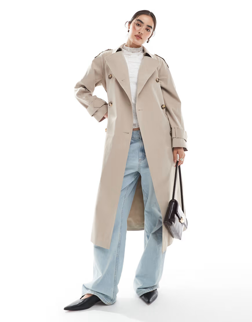 ASOS DESIGN longline trench coat in mushroom-Brown | ASOS (Global)