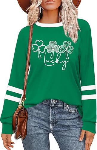 St. Patrick Day Shirt for Women: Lucky Shamrock Sequin Green Long Sleeve Tee Saint Patrick's Day Irish Graphic Tops | Amazon (US)