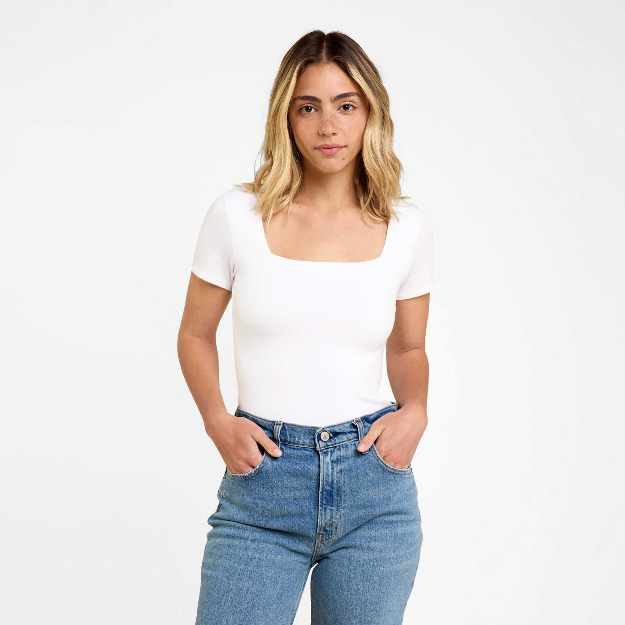 Short Sleeve Square Neck Bodysuit | Nuuds US