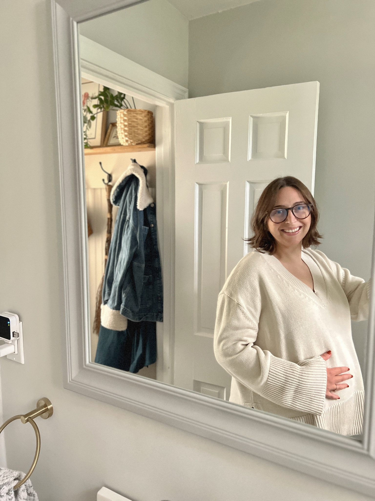 Wearing this sweater on repeat until the end of this pregnancy! 
Sweater in size large. Loose fit with room to grow :) 

#LTKbump #LTKmidsize #LTKSeasonal