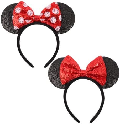 Mouse Ears Bow Headbands, 2 PCS Shiny Sequin Bow Headbands Classic Mouse Ears Headbands for Adult... | Amazon (US)