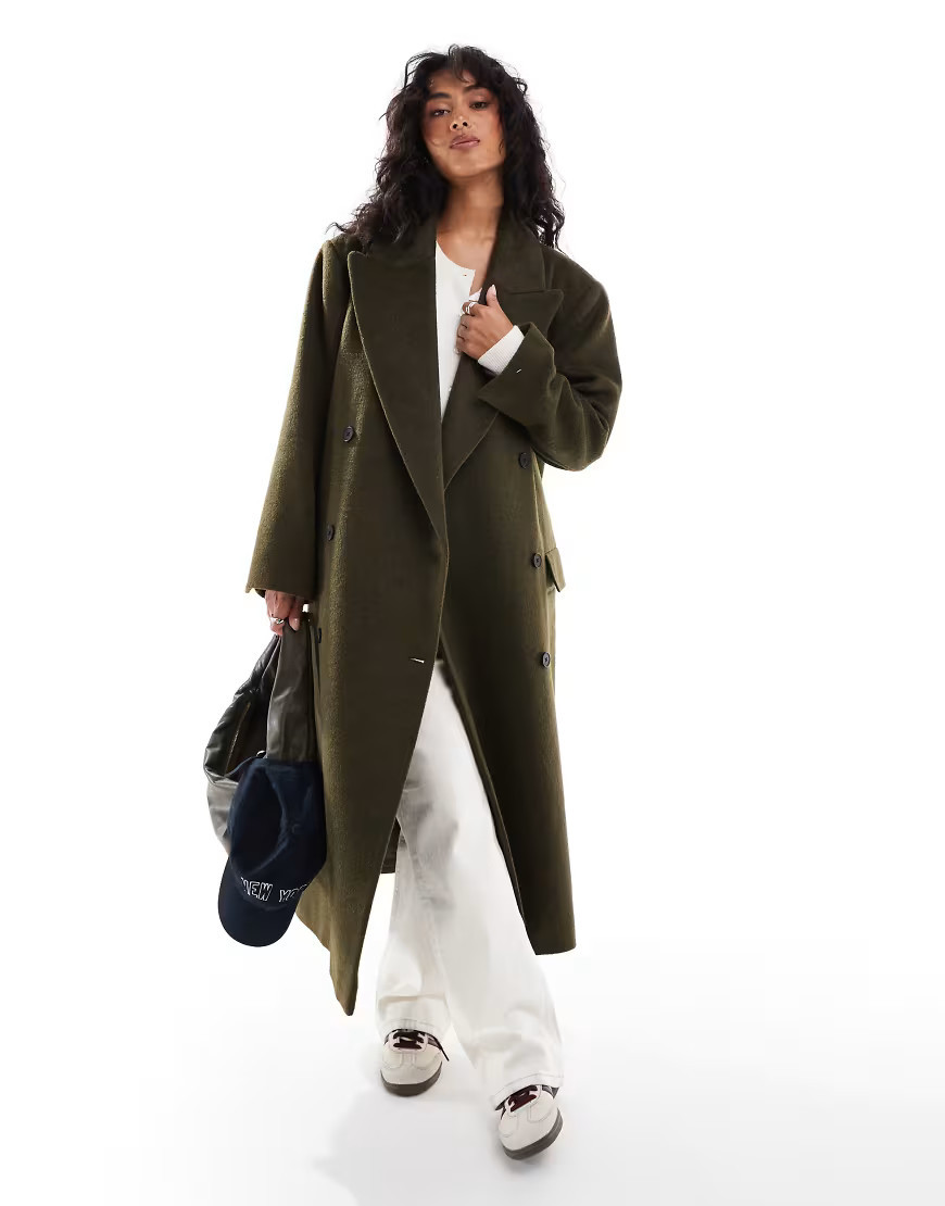 Stradivarius STR super oversized overcoat in khaki-Green | ASOS (Global)