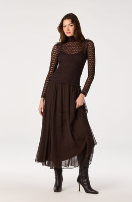ASTR the Label | Camila Lace Bodice Maxi Dress in Espresso |  Size L | ASTR The Label (US)