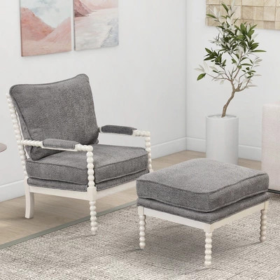 Velvet Accent Spindle Chair with Ottoman, Modern Arm Reading Chair with Armrests Pad and Footrest... | Target