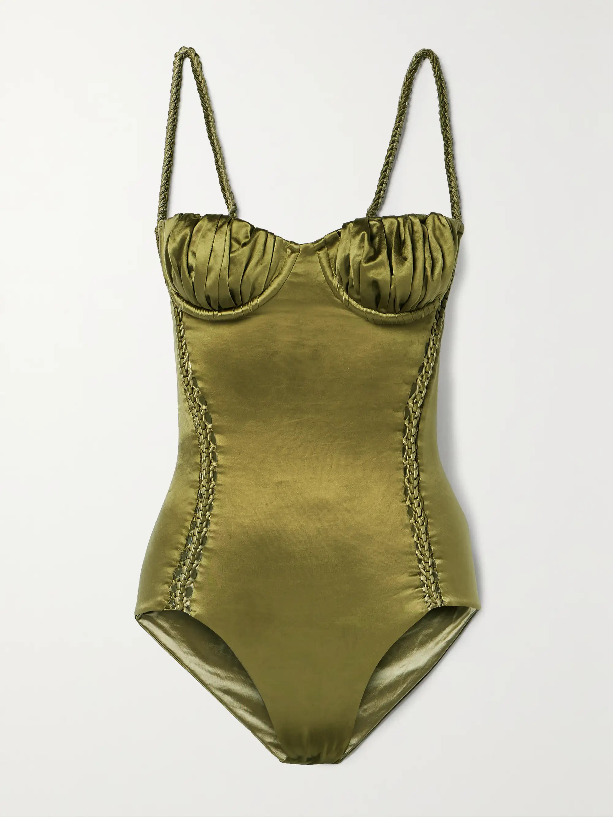 Formality braided ruched stretch-satin swimsuit | NET-A-PORTER (US)
