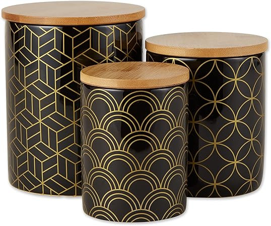 DII Kitchen Ceramics Collection, Canister Set, Mixed Print, Black/Gold, 3 Piece | Amazon (US)
