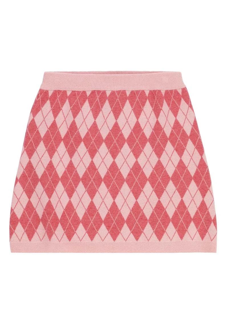 Tai Argyle Pattern Knit Mini Skirt - Pink | Joanie