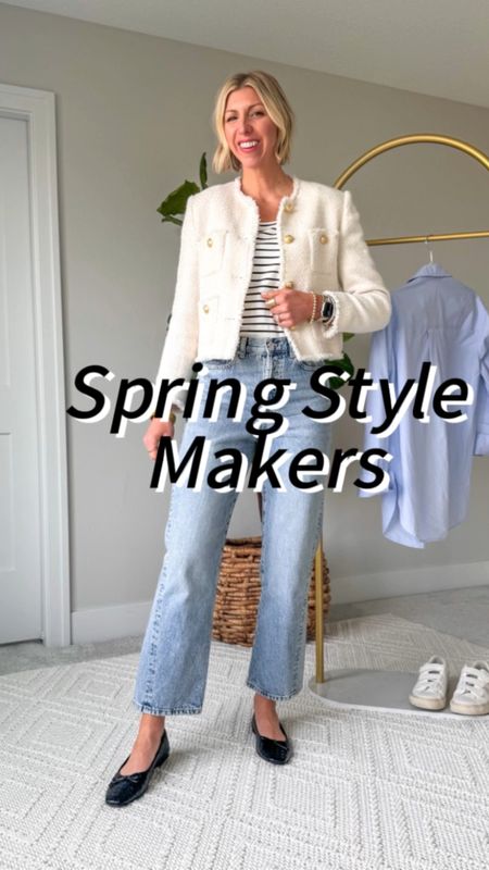 Spring style makers:
1. straight like jeans
2. Stripe Tee
3. Ballet Flats
4. Lady Jacket 
5. Blue button up shirt 

#LTKfindsunder100 #LTKVideo #LTKover40