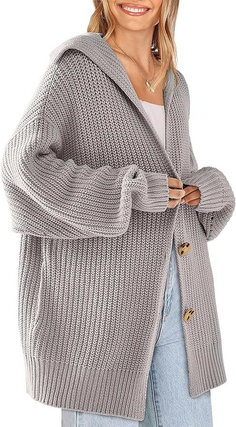 LILLUSORY Womens 2023 Long Sleeve Slouchy Soft Cable Knit Cardigan Open Front Button Chunky Overs... | Amazon (US)