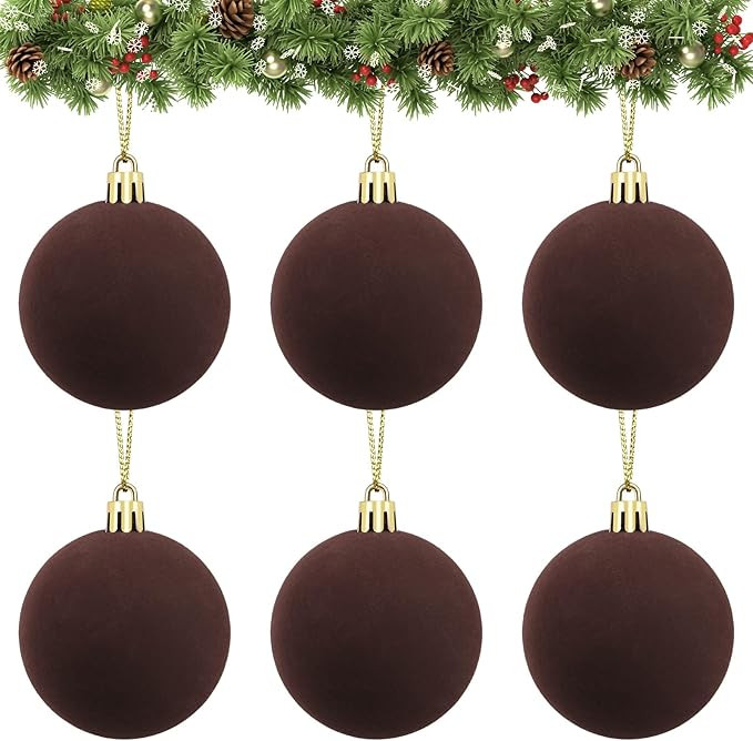 Velvet Ball Ornaments Christmas Balls Brown 6 PCS 2.36-Inch Xmas Tree Ball Ornaments for Party Ch... | Amazon (US)