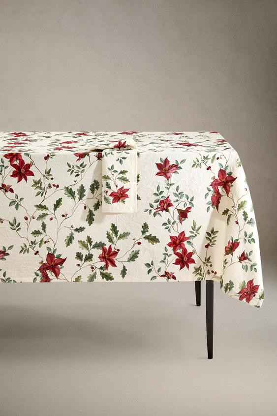 CHRISTMAS FLORAL JACQUARD COTTON TABLECLOTH | Zara US