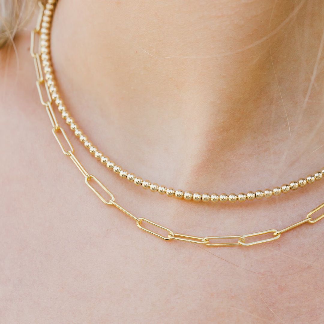 Gold Beaded Necklace - Etsy | Etsy (US)