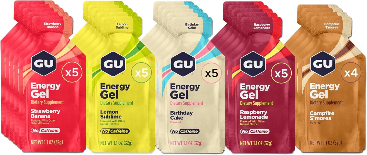 GU Energy Original Sports Nutrition Energy Gels, 24-Count, Vegan, Gluten-Free, Kosher, and Dairy-Free On-the-Go Energy for Any Workout, Assorted Caffeine-Free Flavors Variety Pack | Amazon (US)