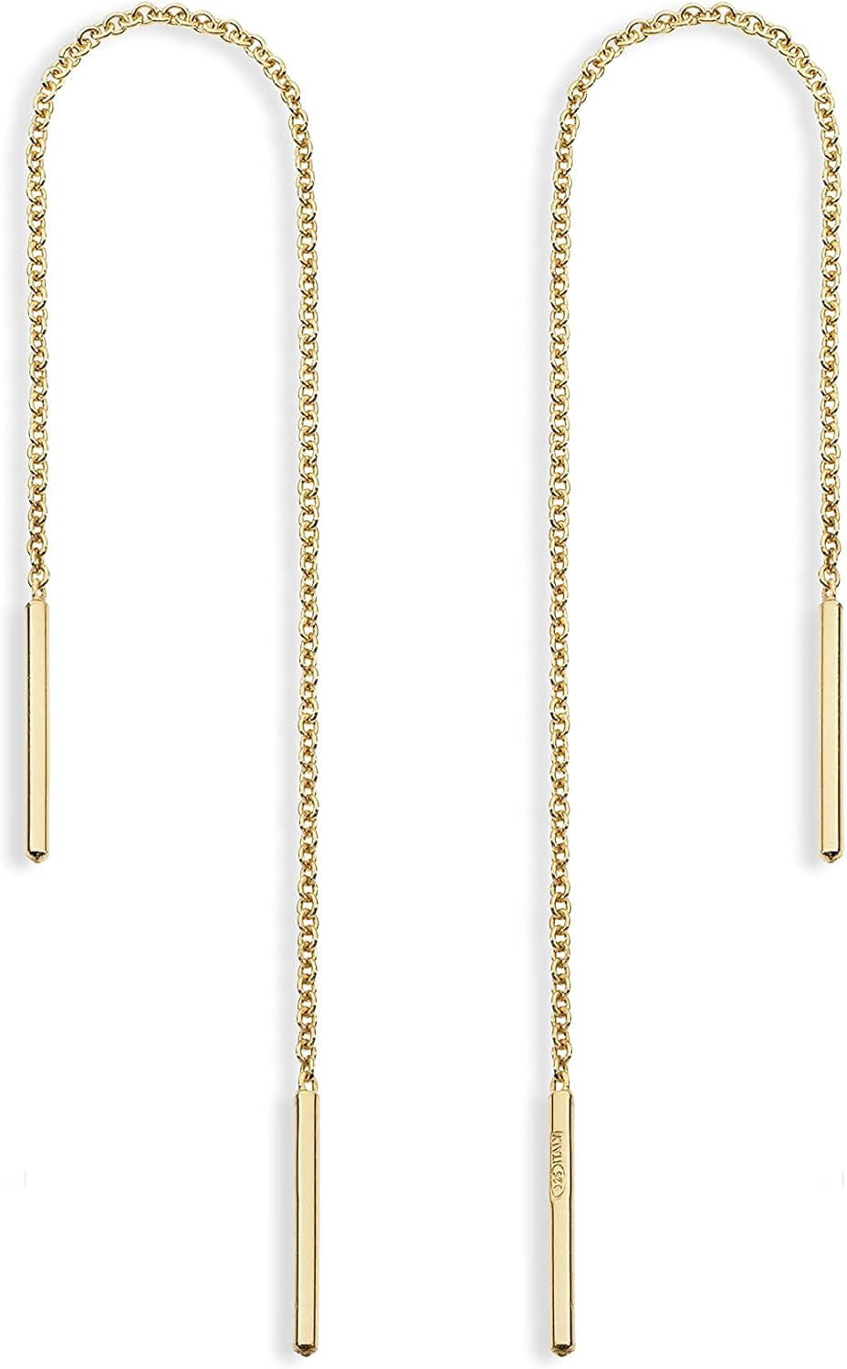 Miabella 925 Sterling Silver or 18Kt Yellow Gold Over Silver Bar Drop Threader Chain Earrings for... | Amazon (US)