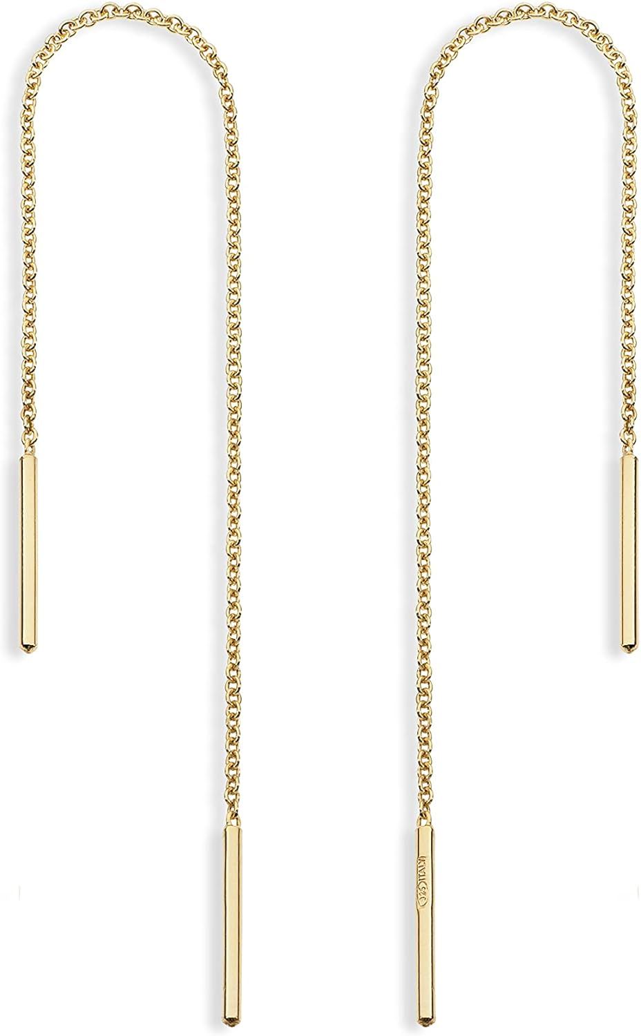 Miabella 925 Sterling Silver or 18Kt Yellow Gold Over Silver Bar Drop Threader Chain Earrings for... | Amazon (US)