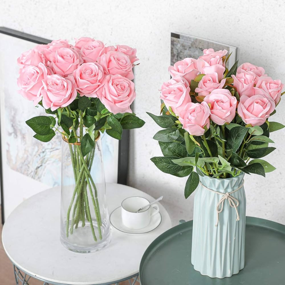 Hawesome 12PCS Artificial Silk Flowers Realistic Roses Bouquet Long Stem for Home Wedding Decorat... | Amazon (US)
