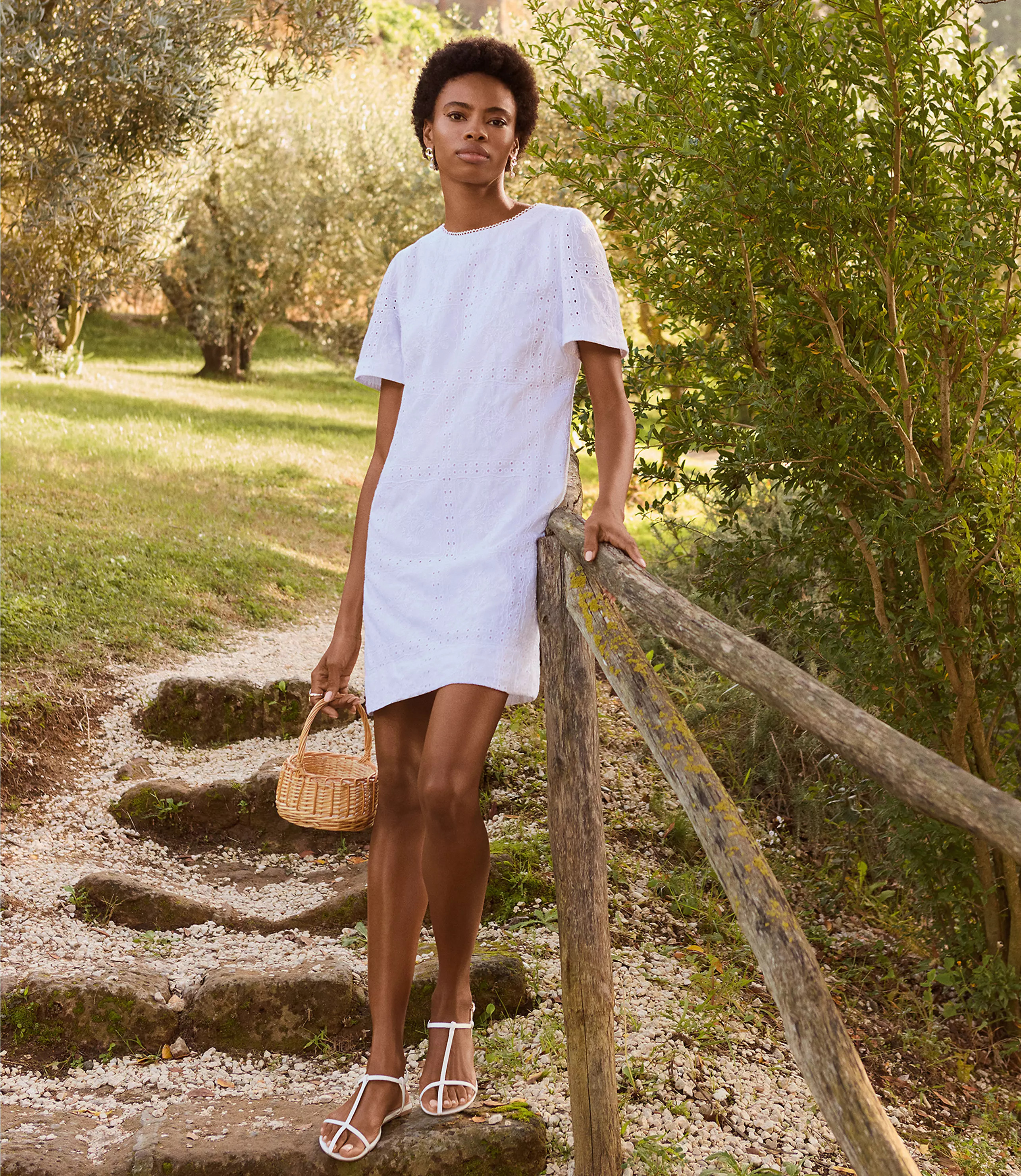 Eyelet Scalloped Neck Mini Dress | LOFT