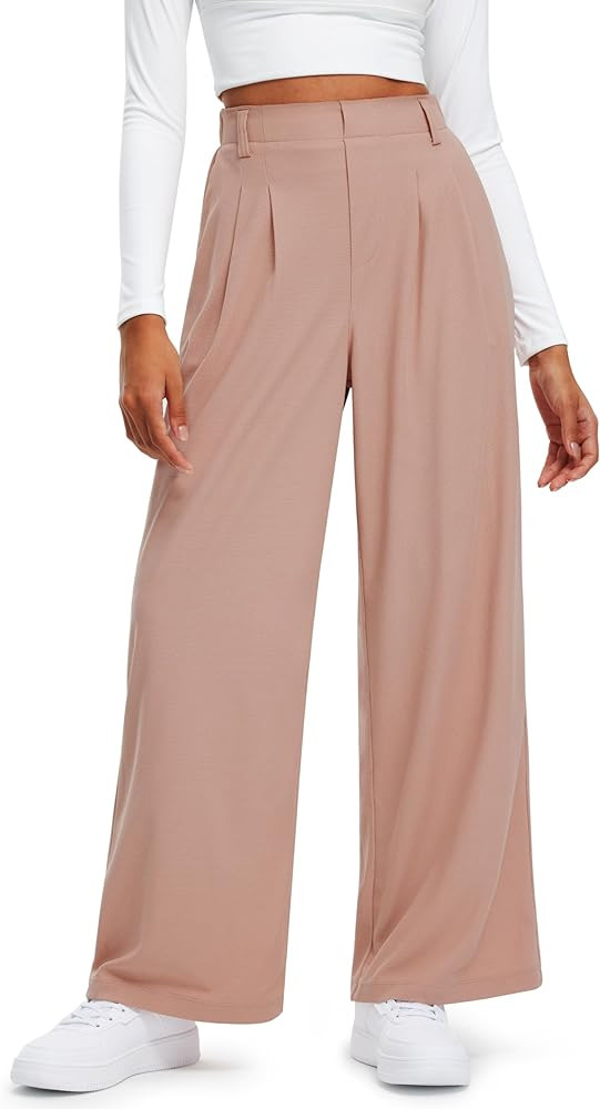 Libin Women's Wide Leg Pants 27"/29" High Waisted Waffle Knit Casual Slacks Work Pants Business P... | Amazon (US)