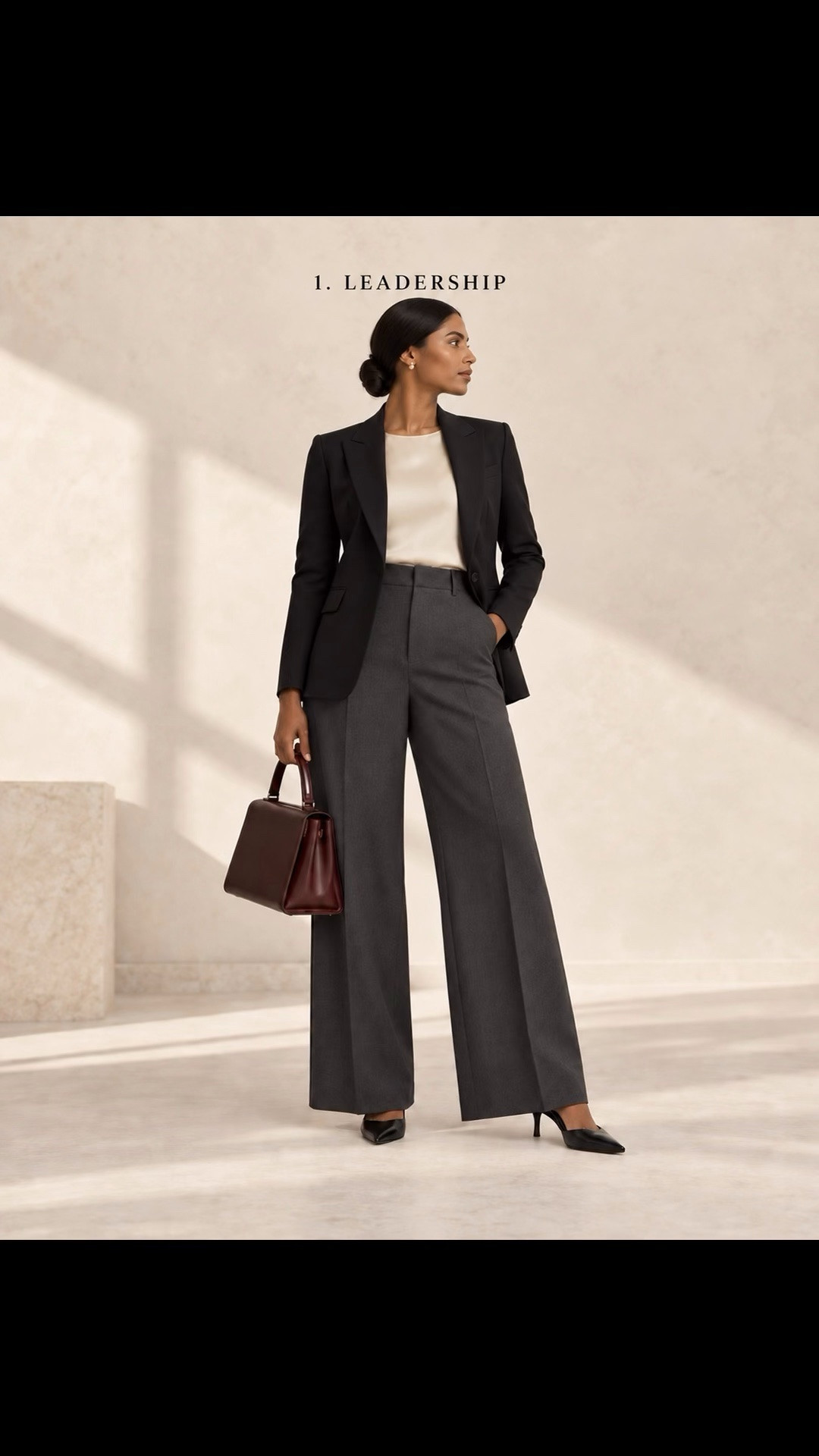 You don’t need three new outfits. You need one charcoal trouser that can carry you through three rooms.

LEADERSHIP
Black blazer. Pointed heel. Structured bag.

EVERYDAY CONTROL
Fine knit. Loafer. Clean tote.

CLIENT DINNER
Burgundy silk. Slingback. Clutch.

The trouser stays. The signal changes.

This is a system. Not an outfit.

Save the formula. Shop the trouser edit in my LTK storefront.

Which room are you dressing for most?

#LTKWorkwear