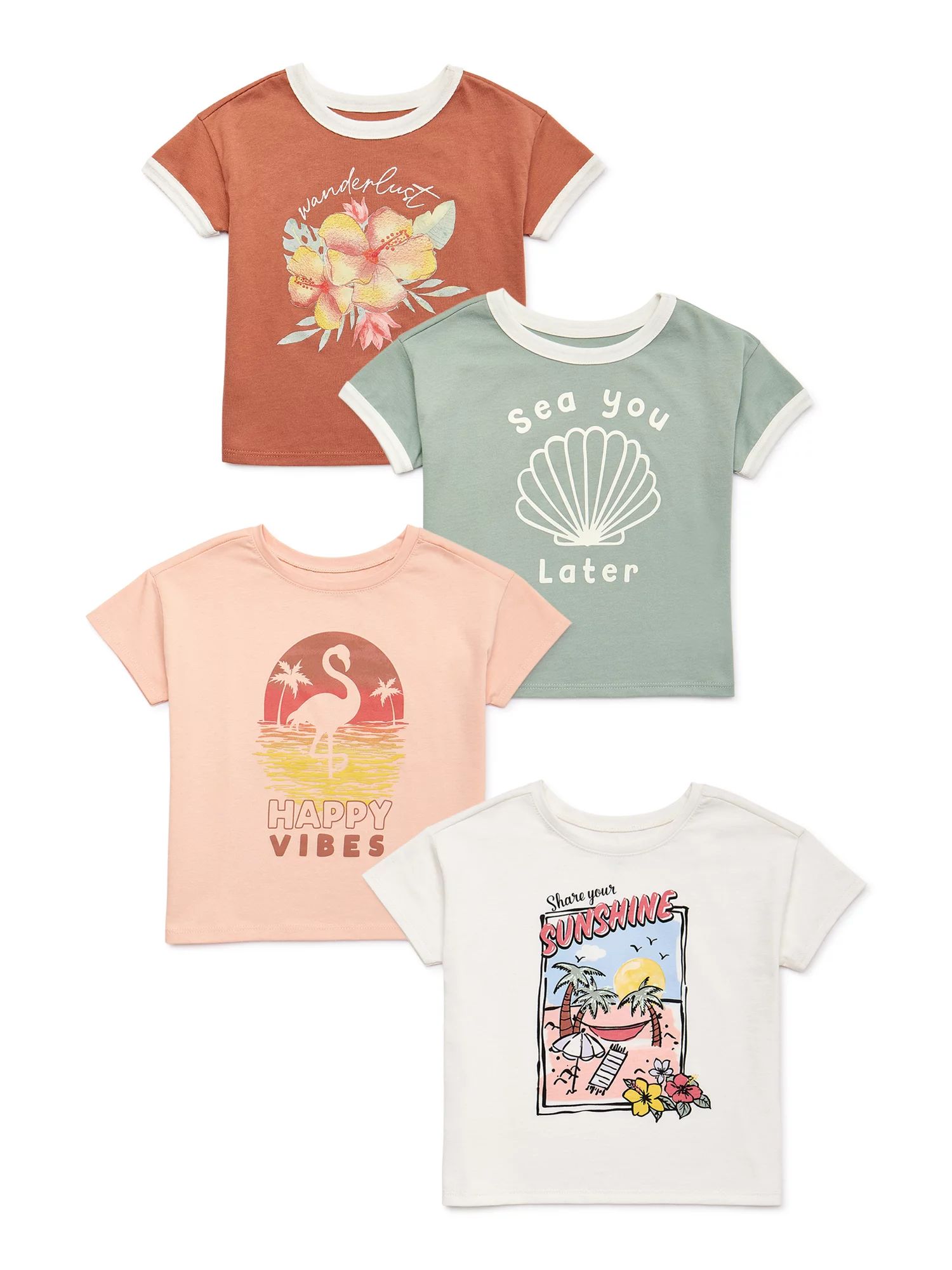 Garanimals Baby and Toddler Girls Short Sleeve Graphic Tee, 4-Pack, Sizes 12M-5T | Walmart (US)