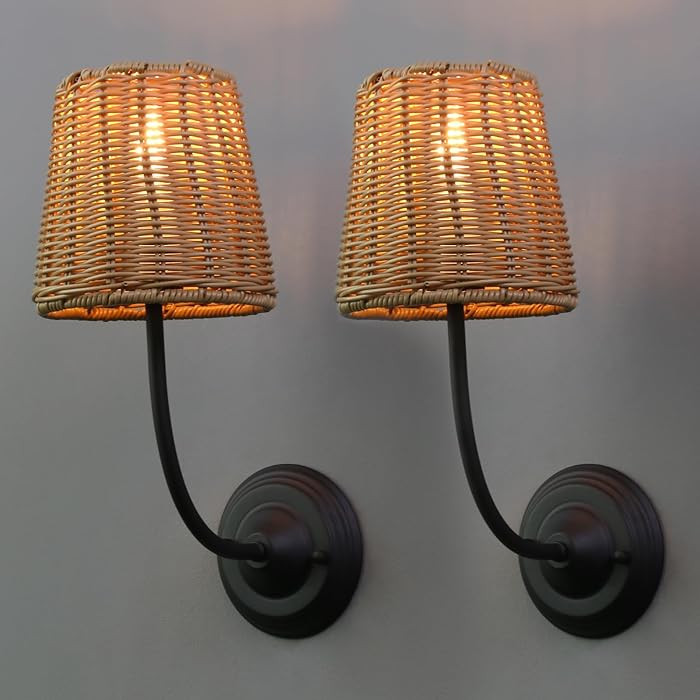 Yosoan Set of 2 Rattan Boho Wrapped Wall Sconce Light, Indoor Hardwired Gold Hand-Woven Farmhouse... | Amazon (CA)