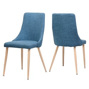 Noble House Sabina Mid Century Fabric Dining Chair in Muted Blue (Set of 2) | Homesquare