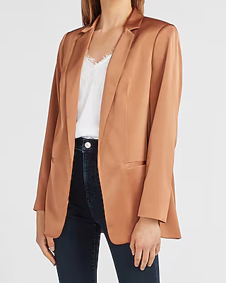Satin Notch Lapel Boyfriend Blazer | Express