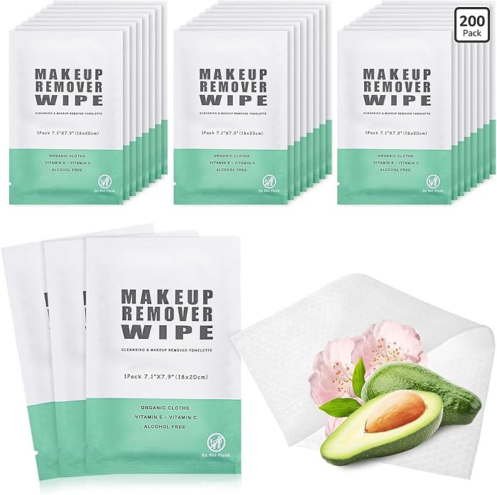 200 Individual Makeup Remover Wipes Bulk,Individually Wrapped Face Cleansing Wipes, Travel Makeup... | Amazon (US)