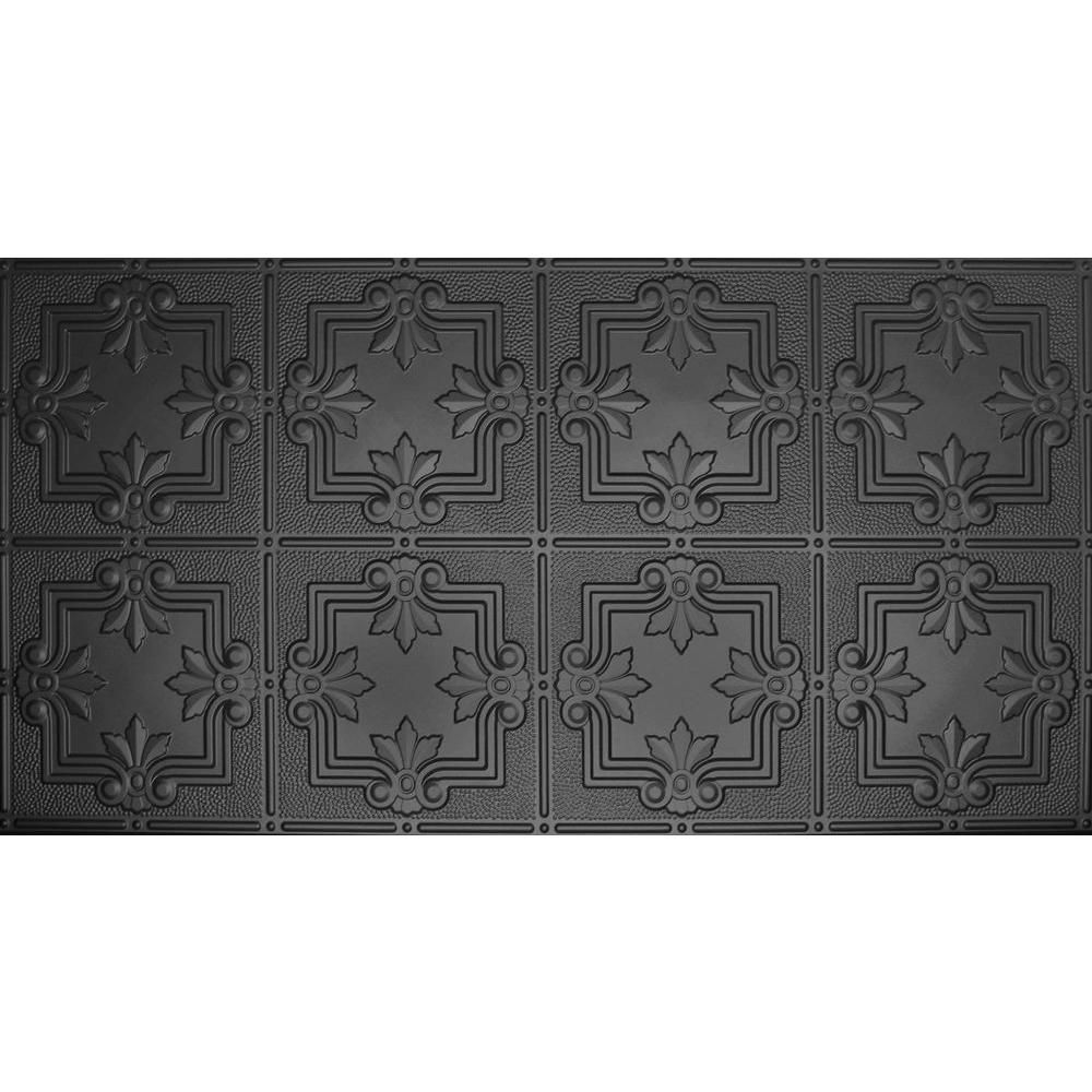 Dimensions 2 ft. x 4 ft. Glue Up Tin Ceiling Tile in Matte Black | The Home Depot
