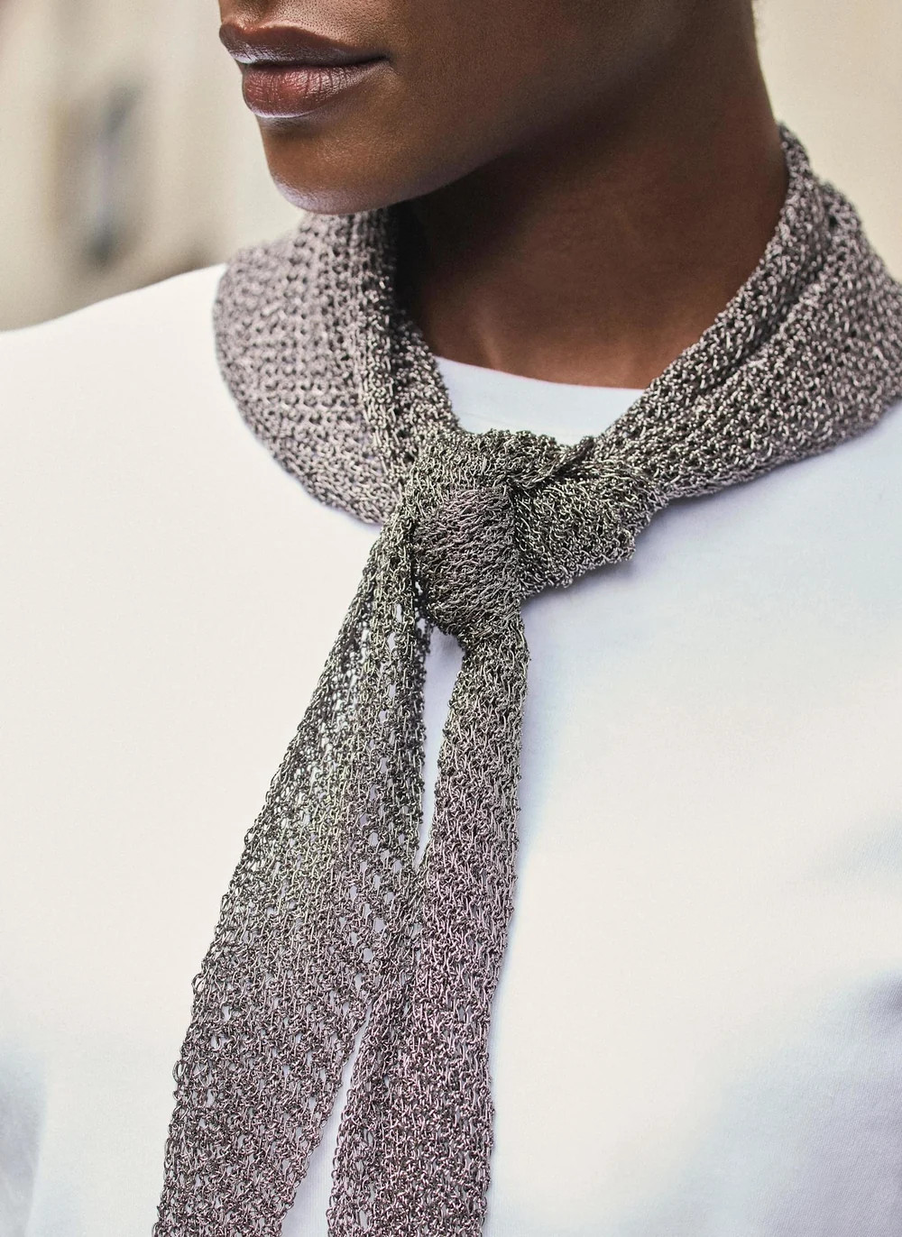 Dark Silver Metallic Neck Scarf | Mint Velvet