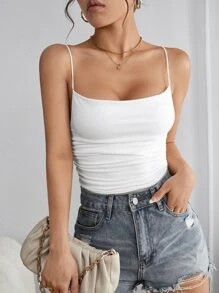 SHEIN PETITE Solid Ruched Cami Bodysuit SKU: sw2212143285085508(34 Reviews)$5.99$5.69Join for an ... | SHEIN