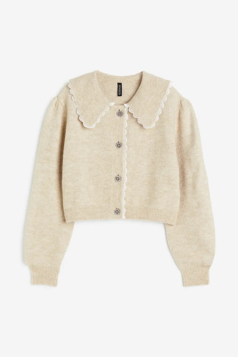 Cardigan with Peter Pan Collar - Light beige melange - Ladies | H&M US | H&M (US + CA)