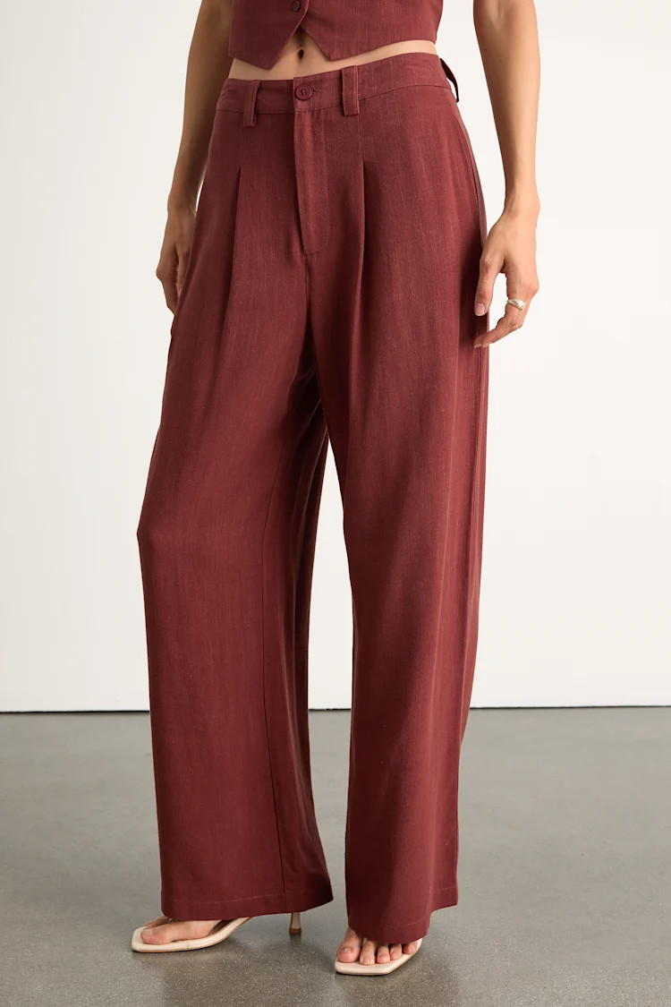 Suits You Perfectly Rust Brown Linen Wide-Leg Pants | Lulus