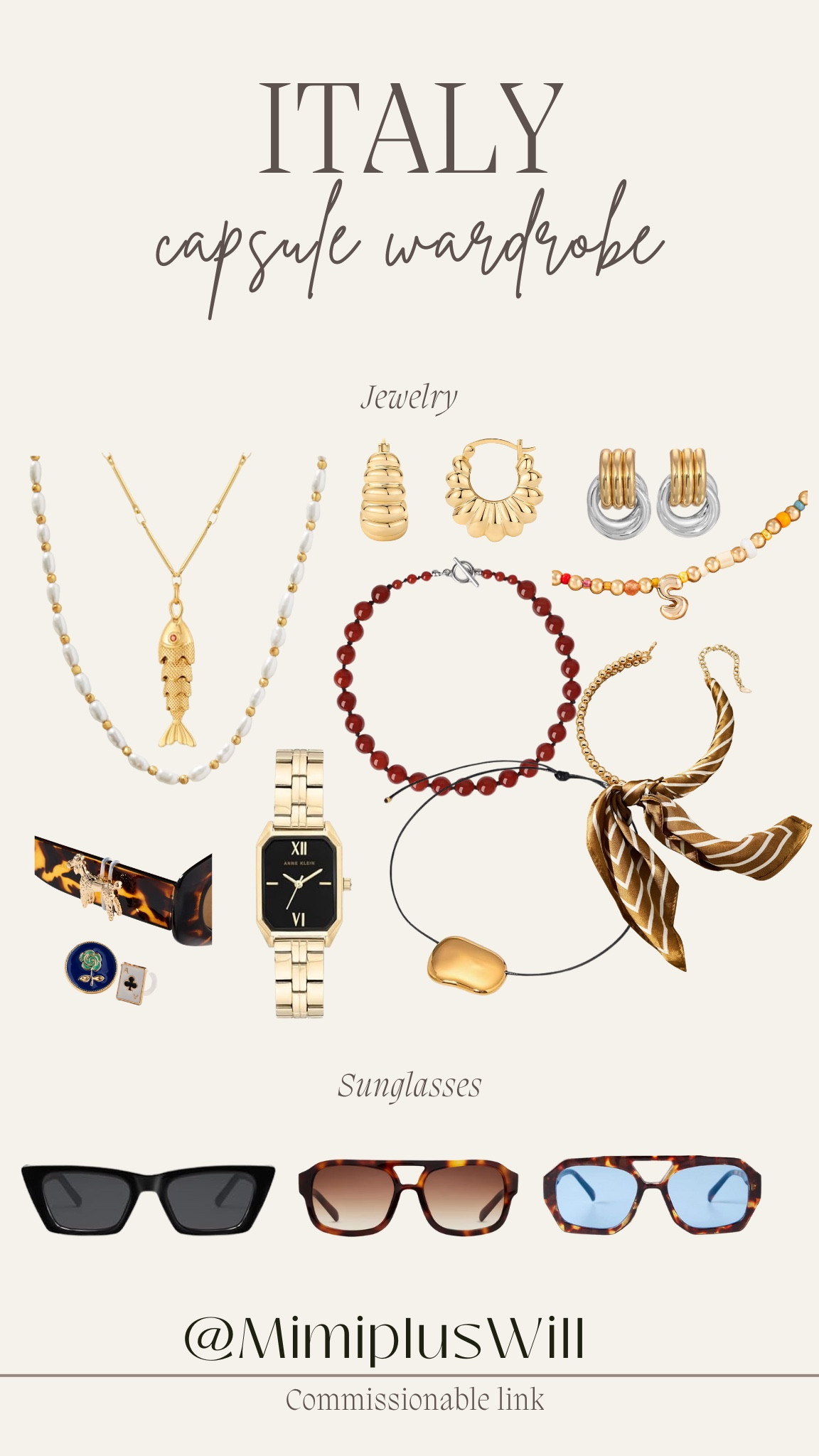 Jewelry and sunglasses to add to simple outfits for your vacation capsule wardrobe! 

#LTKStyleTip #LTKTravel #LTKFindsUnder50