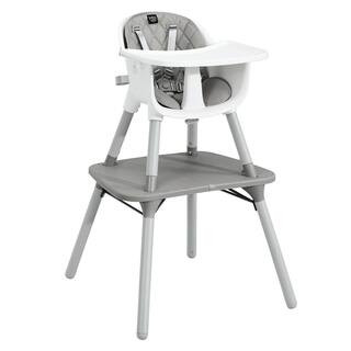 4 in 1-Baby Highchair Gray Plastic Convertible Toddler Table Chair Set with PU Cushion | The Home Depot