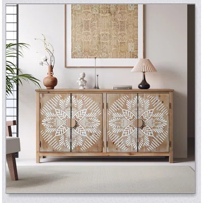 60-Inch Wood Accent Cabinet With 4 Doors, Antique White And Brown, Versatile Storage For Modern Homes | Wayfair North America